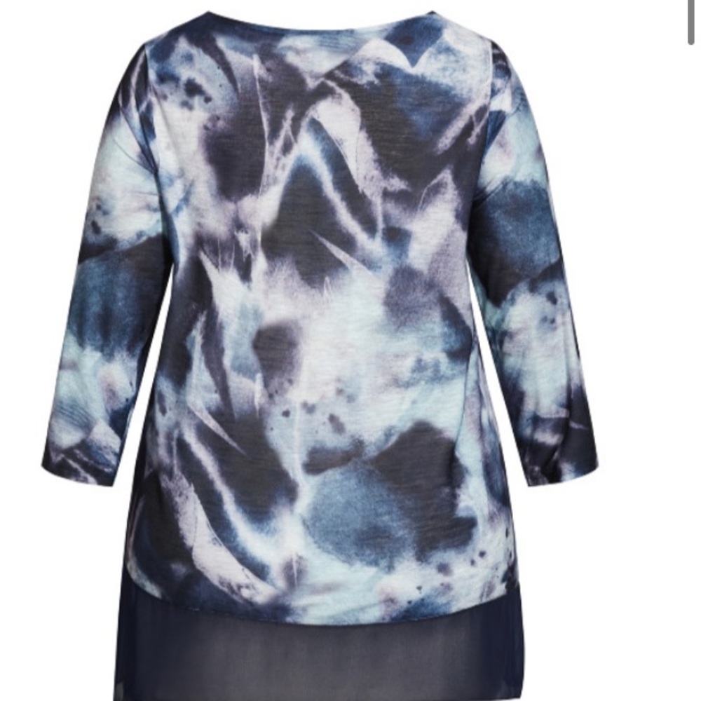 Avenue Abstract Chiffon Trim Top - navy 18/20 - Picture 4 of 6
